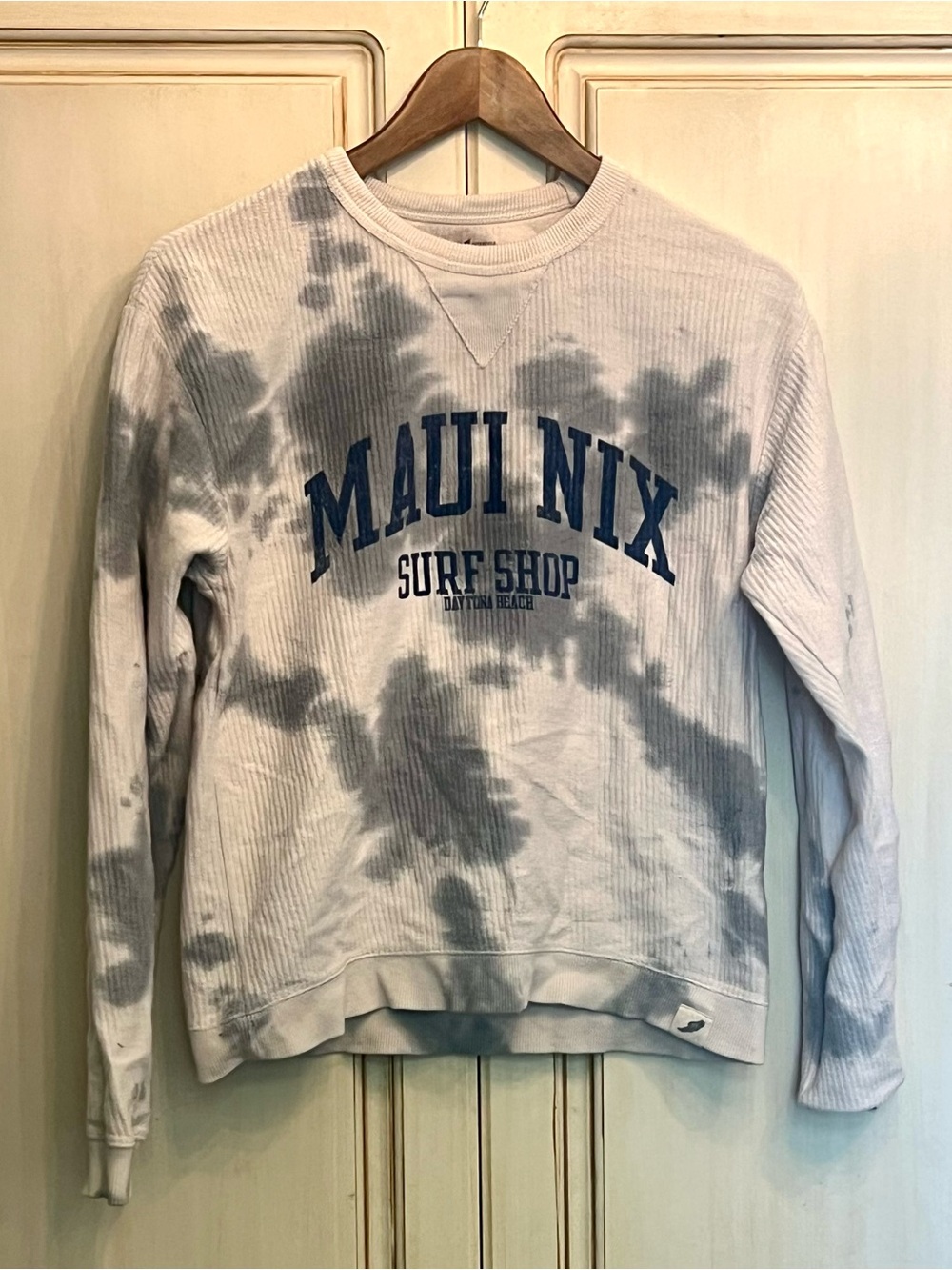 Vintage Maui Nix Surf Shop Daytona Beach Tie Dye Thermal Crewneck Sweatshirt XS